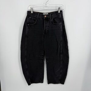 Free People Washed Black Wide-Leg Flare Jeans